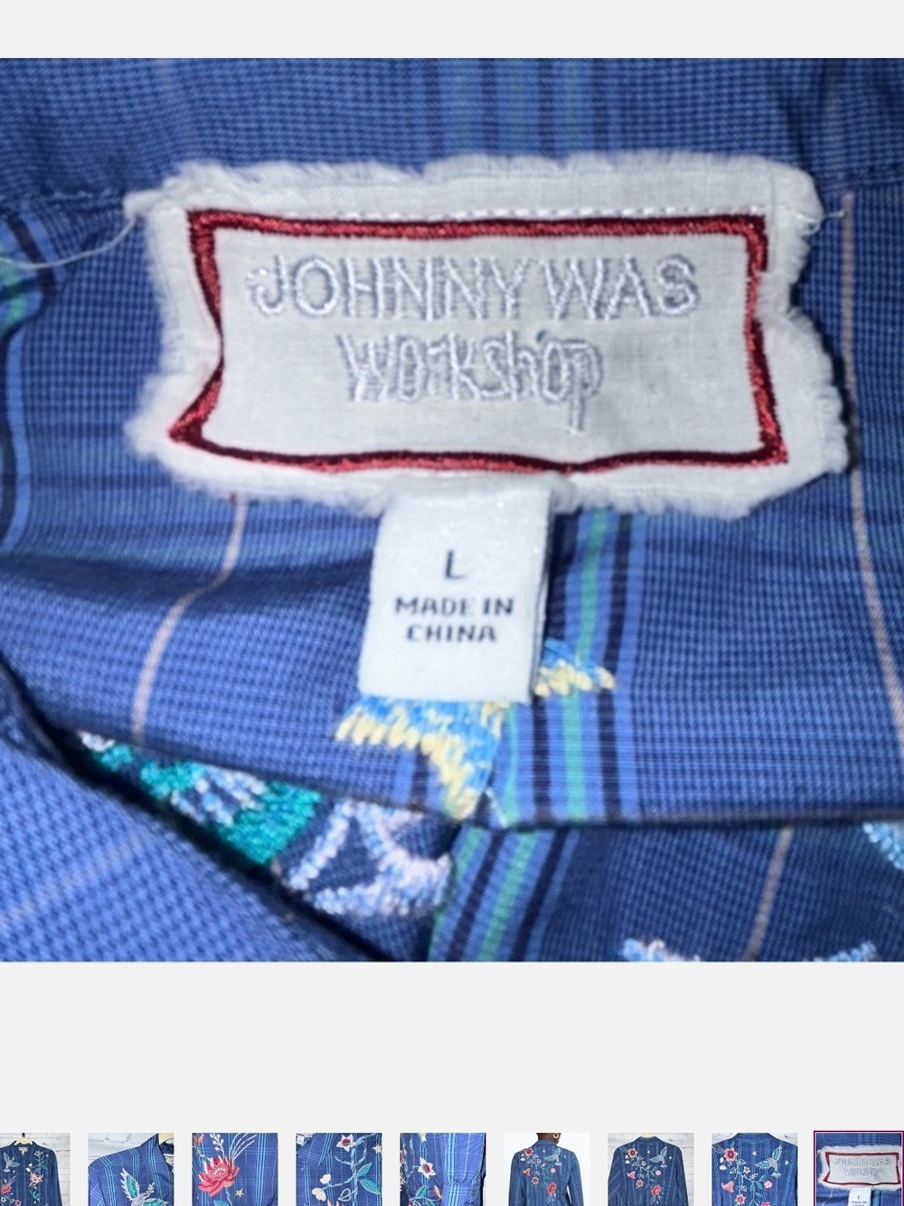Johnny Was Blue Plaid Floral Embroidered Button-Up - Picture 5 of 6